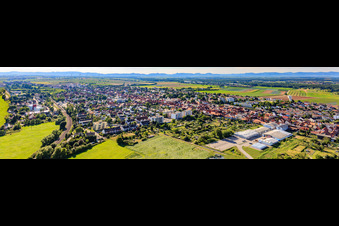 City panorama from the railway line via Raiffeisenstraße to DBK in the Unterkandeler Gardens in Kandel in the state Rhineland-Palatinate, Germany