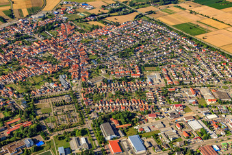 Aerial view of City center in Rülzheim in the state Rhineland-Palatinate, Germany