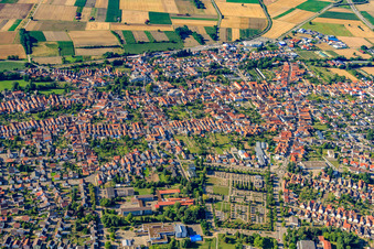 Aerial photograpy of City center in Rülzheim in the state Rhineland-Palatinate, Germany