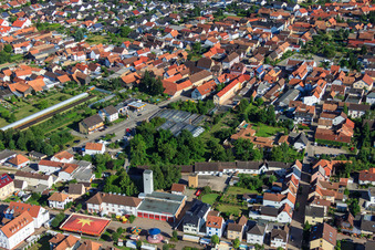 Greenhouses on Lindenstr in Rülzheim in the state Rhineland-Palatinate, Germany seen from above