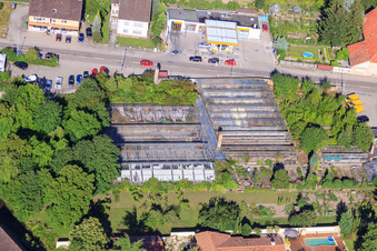 Gas station and greenhouses on new country road in Rülzheim in the state Rhineland-Palatinate, Germany