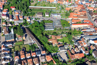 Drone recording of Greenhouses on Lindenstr in Rülzheim in the state Rhineland-Palatinate, Germany