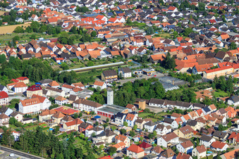 Aerial view of Fire brigade, scouts in Rülzheim in the state Rhineland-Palatinate, Germany