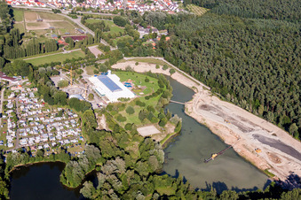 Sandy beach areas on the Freizeitzentrum Moby Dick in Ruelzheim in the state Rhineland-Palatinate, Germany