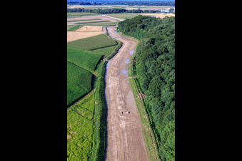 Aerial view of Construction site for the polder near Neupotz in Jockgrim in the state Rhineland-Palatinate, Germany