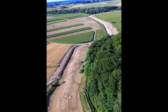 Aerial photograpy of Construction site for the polder near Neupotz in Jockgrim in the state Rhineland-Palatinate, Germany