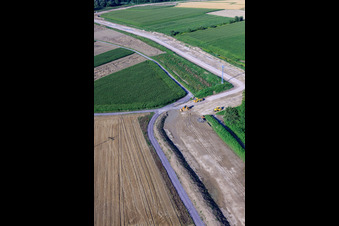 Oblique view of Construction site for the polder near Neupotz in Jockgrim in the state Rhineland-Palatinate, Germany