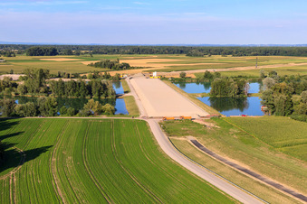 Construction site for the polder at Neupotz in Neupotz in the state Rhineland-Palatinate, Germany seen from above
