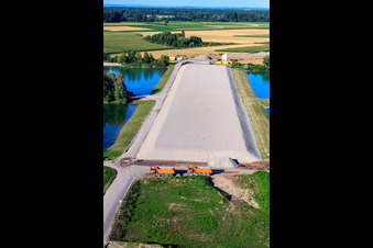 Construction site for the polder at Neupotz in Neupotz in the state Rhineland-Palatinate, Germany from the plane
