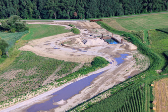 Aerial photograpy of Construction site for the polder near Neupotz in Wörth am Rhein in the state Rhineland-Palatinate, Germany