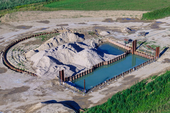 Oblique view of Construction site for the polder near Neupotz in Wörth am Rhein in the state Rhineland-Palatinate, Germany