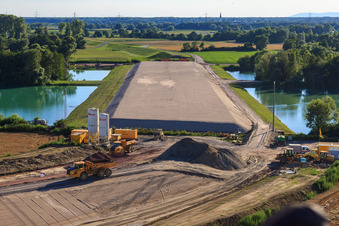 Construction site for the polder at Neupotz in Neupotz in the state Rhineland-Palatinate, Germany viewn from the air