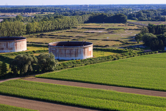 Aerial view of Dismantled tank farm Jockgrim on the B9 in Jockgrim in the state Rhineland-Palatinate, Germany