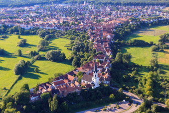 Aerial view of Hinterstädel / Ludwigstraße from the south in Jockgrim in the state Rhineland-Palatinate, Germany