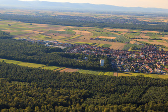 Aerial view of Panorama of the town from the south in Hatzenbühl in the state Rhineland-Palatinate, Germany
