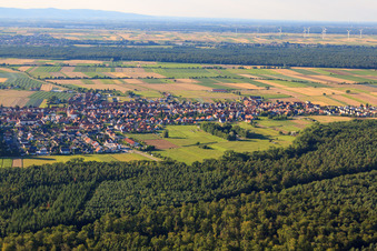 Aerial photograpy of Panorama of the town from the south in Hatzenbühl in the state Rhineland-Palatinate, Germany