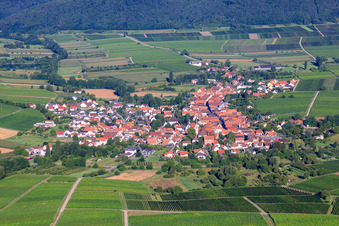 Village view from the east in Göcklingen in the state Rhineland-Palatinate, Germany