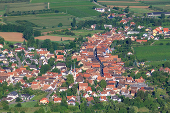 Aerial view of Main street from the east in Göcklingen in the state Rhineland-Palatinate, Germany
