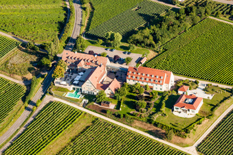 Complex of the hotel building Leinsweiler Hof in Leinsweiler in the state Rhineland-Palatinate, Germany out of the air