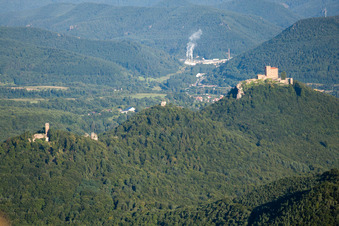 Trifels Castle in the district Bindersbach in Annweiler am Trifels in the state Rhineland-Palatinate, Germany out of the air