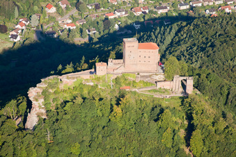 Trifels Castle in Annweiler am Trifels in the state Rhineland-Palatinate, Germany viewn from the air