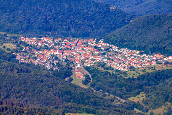 Aerial view of Village in the Palatinate Forest from the east in Wernersberg in the state Rhineland-Palatinate, Germany