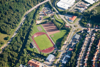Sports field at Aldi in Annweiler am Trifels in the state Rhineland-Palatinate, Germany