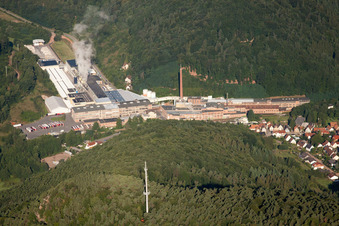 Aerial view of Kartonfabrik Buchmann GmbH in the district Sarnstall in Annweiler am Trifels in the state Rhineland-Palatinate, Germany