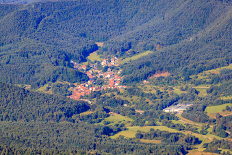 Village in the Palatinate Forest from the east in Schwanheim in the state Rhineland-Palatinate, Germany