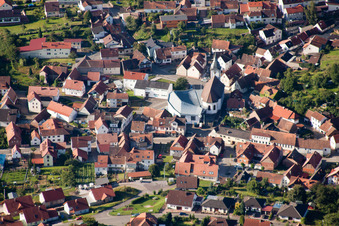 Aerial photograpy of Church of St. Cyriacus in the district Gossersweiler in Gossersweiler-Stein in the state Rhineland-Palatinate, Germany