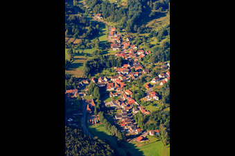 Aerial view of Village in the Palatinate Forest from the north in Vorderweidenthal in the state Rhineland-Palatinate, Germany