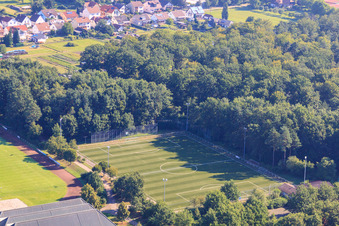 Aerial view of TUS 08 new artificial turf pitch in the district Schaidt in Wörth am Rhein in the state Rhineland-Palatinate, Germany