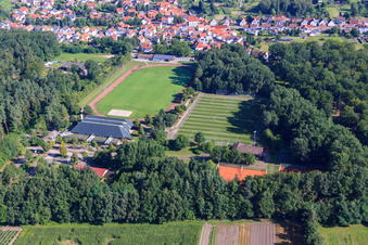Oblique view of TUS 08 new artificial turf pitch in the district Schaidt in Wörth am Rhein in the state Rhineland-Palatinate, Germany
