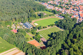 TUS 08 new artificial turf pitch in the district Schaidt in Wörth am Rhein in the state Rhineland-Palatinate, Germany seen from above
