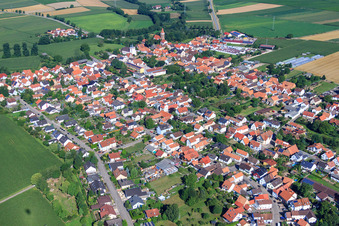 Aerial photograpy of Village view from the southeast in Minfeld in the state Rhineland-Palatinate, Germany