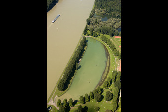 Aerial view of Rhine beach in the district Daxlanden in Karlsruhe in the state Baden-Wuerttemberg, Germany
