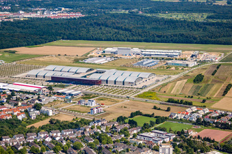 Aerial view of Business Prayer New Fair in the district Forchheim in Rheinstetten in the state Baden-Wuerttemberg, Germany