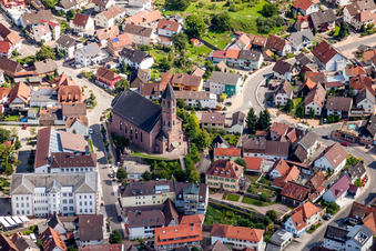 Church building of St. Cyriak in Old Town- center of downtown in Malsch in the state Baden-Wurttemberg, Germany
