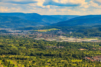 City view in the Murg Valley from the west in the district Bad Rotenfels in Gaggenau in the state Baden-Wuerttemberg, Germany