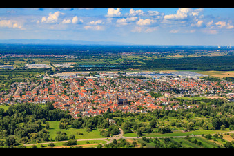 View of the town from the southeast in Muggensturm in the state Baden-Wuerttemberg, Germany