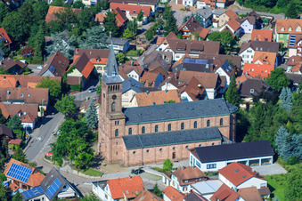 Aerial view of St. Leonhard in the district Aspich in Lauf in the state Baden-Wuerttemberg, Germany