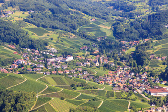 Aerial view of Wine-growing village in the vineyards in the district Büchelbach in Sasbachwalden in the state Baden-Wuerttemberg, Germany