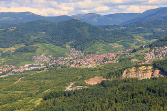 View of the town behind the Waldulm-Renchen quarry in the district Ulm in Renchen in the state Baden-Wuerttemberg, Germany
