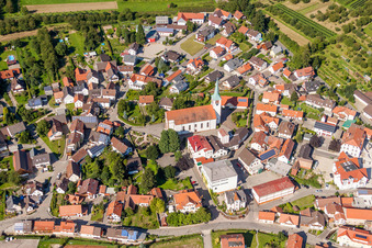 Aerial view of Building and production halls on the premises of the brewery Familienbrauerei Bauhoefer GmbH & Co. KG in the district Ulm in Renchen in the state Baden-Wurttemberg, Germany