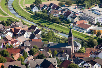 Village on the river bank areas of the river Rench in the district Erlach in Renchen in the state Baden-Wurttemberg