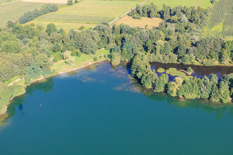 Aerial view of Max Jordan Lake in the district Urloffen in Appenweier in the state Baden-Wuerttemberg, Germany