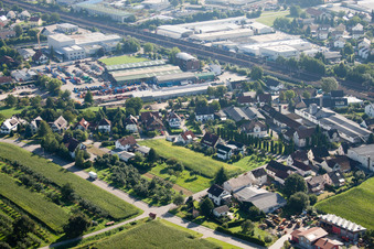 Building and production halls on the premises of Muffenrohr GmbH in Ottersweier in the state Baden-Wurttemberg from the plane
