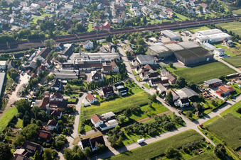 Drone image of Building and production halls on the premises of Muffenrohr GmbH in Ottersweier in the state Baden-Wurttemberg