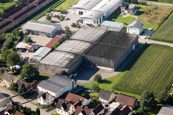 Aerial view of Building and production halls on the premises of Muffenrohr GmbH in Ottersweier in the state Baden-Wurttemberg