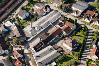 Aerial photograpy of Building and production halls on the premises of Muffenrohr GmbH in Ottersweier in the state Baden-Wurttemberg